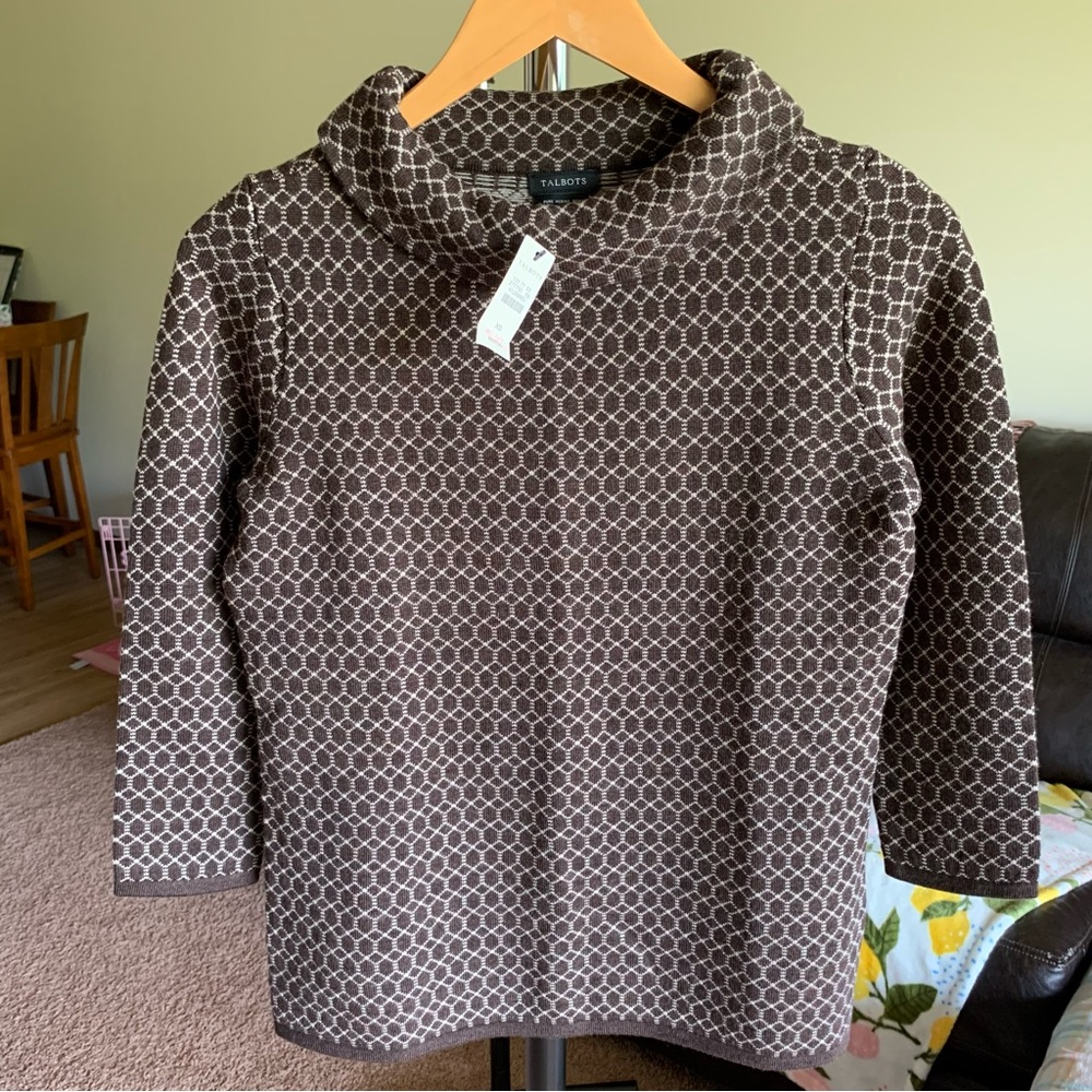 Talbots 100% Merino Wool Mock Neck Knit Pullover Sweater NWT XS